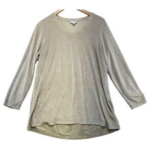 Pure Jill Womens Stetch Velour Tunic Top L Beige Long Sleeve